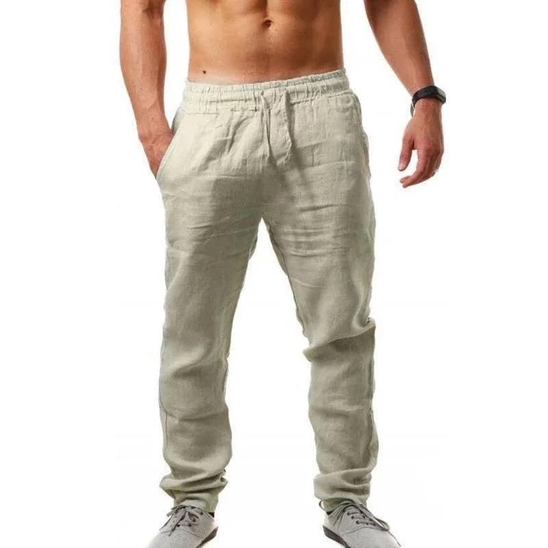 Men's Casual Trousers Home Pants 2025 New Man Cotton Linen Large Size white Straight trousers Solid Beach black Fitness Pants