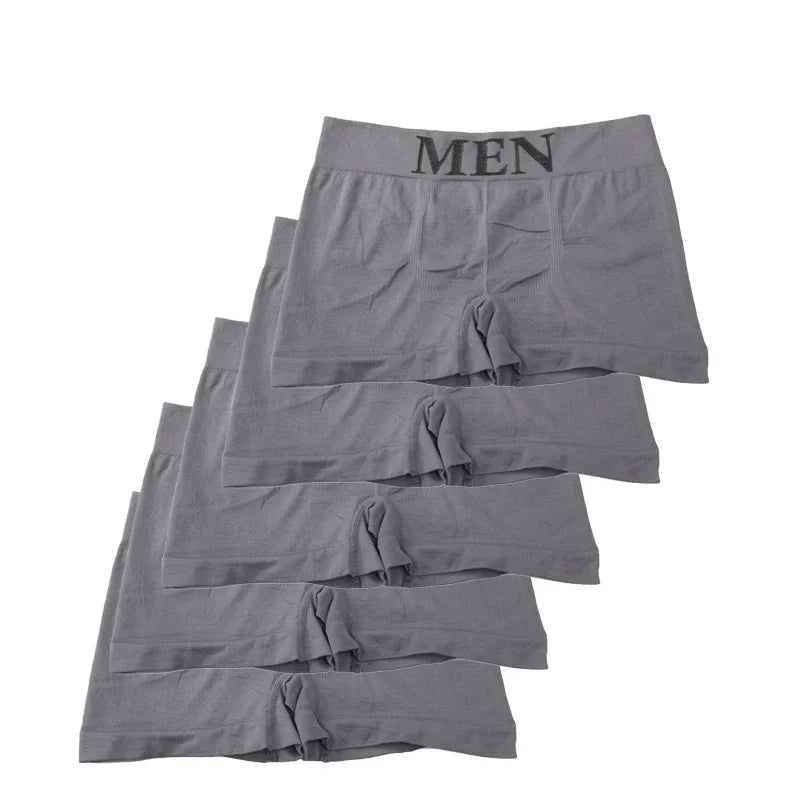 5 Pcs Men’s Boxer Briefs High Elastic Breathable Underwear Soft Cotton Stretch Shorts Comfortable Plain Color Panties