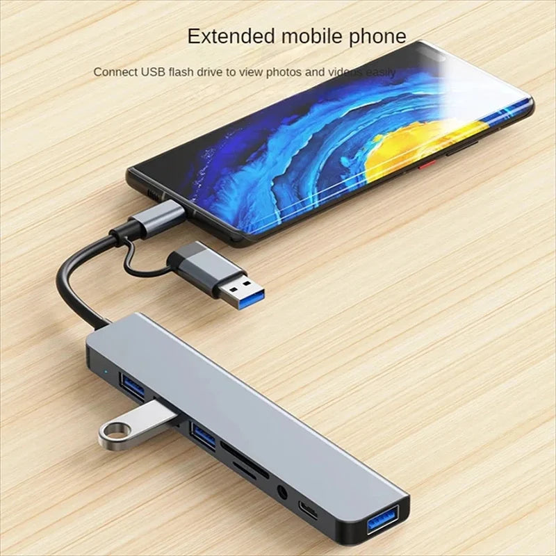USB C Hub USB Splitter 8 in 1 USB Extender with 4 USB Port 1 USBC Port TF/SD Card Reader Audio Output Compatible for MacBook
