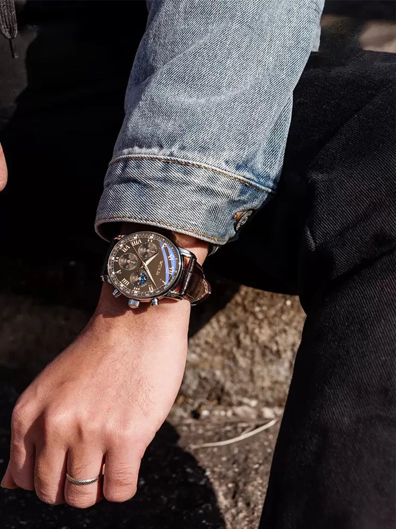 Luxury Men Business Watches Fashion Leather Strap Round Dial Male's Analog Quartz Wristwatch Reloj Hombre(Without Box)