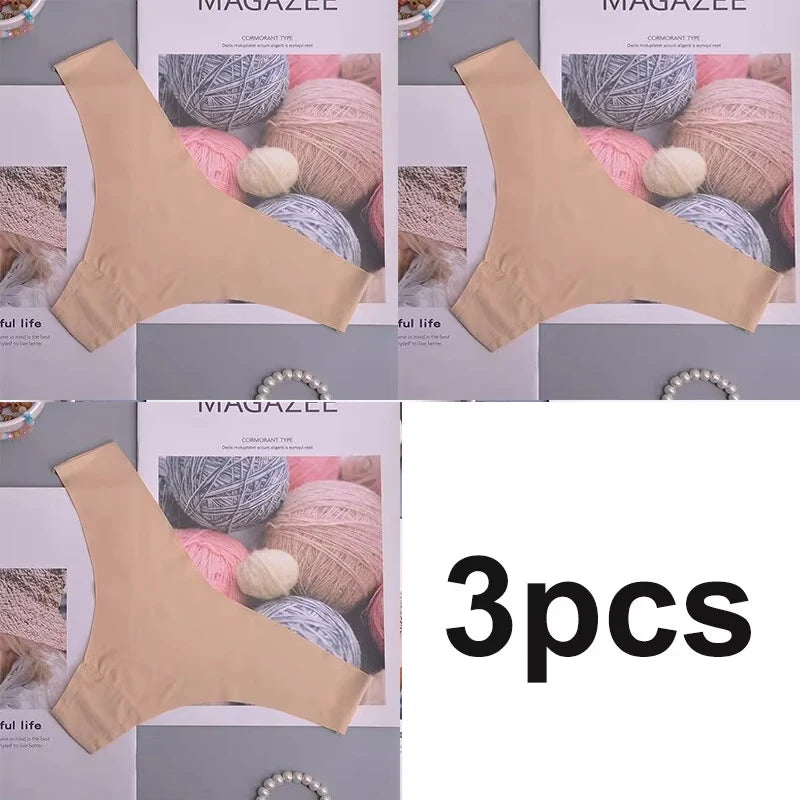 3PCS Panties Women Ice Silk Underwear Low Waist V-Waist Briefs Cotton Crotch Breathable Quick-Drying Sports Underwear