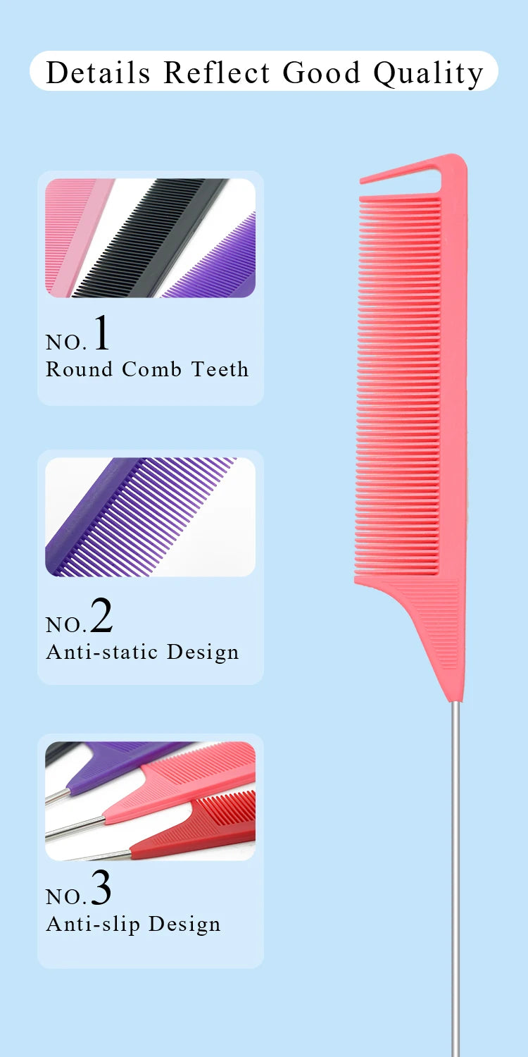 Pro Pointed Tail Salon Hairdressing Hair Styling Anti-static Comb Hair Brush Steel Needle Pin Rat Tail Combs Barber Accessories
