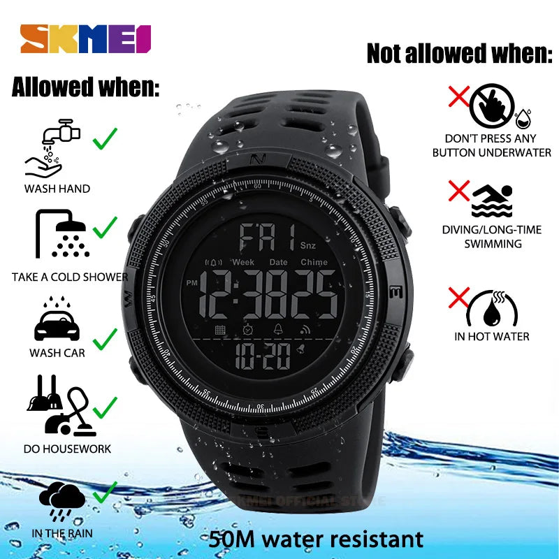 SKMEI  Fashion  Men Multifunction WatchesOutdoor Sport Watch  Alarm Clock Chrono 5Bar Waterproof Digital Watch reloj hombre 1251
