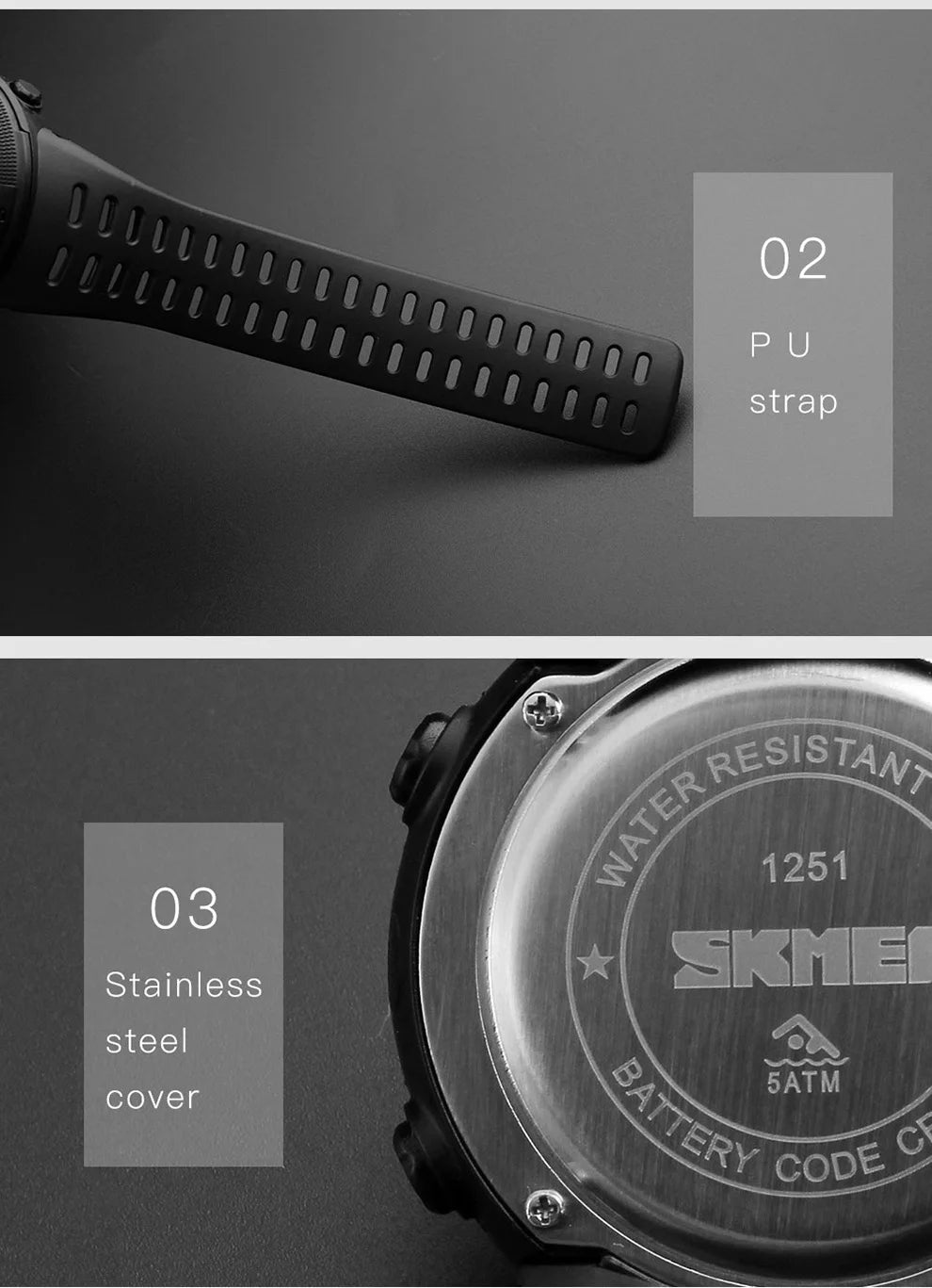SKMEI  Fashion  Men Multifunction WatchesOutdoor Sport Watch  Alarm Clock Chrono 5Bar Waterproof Digital Watch reloj hombre 1251