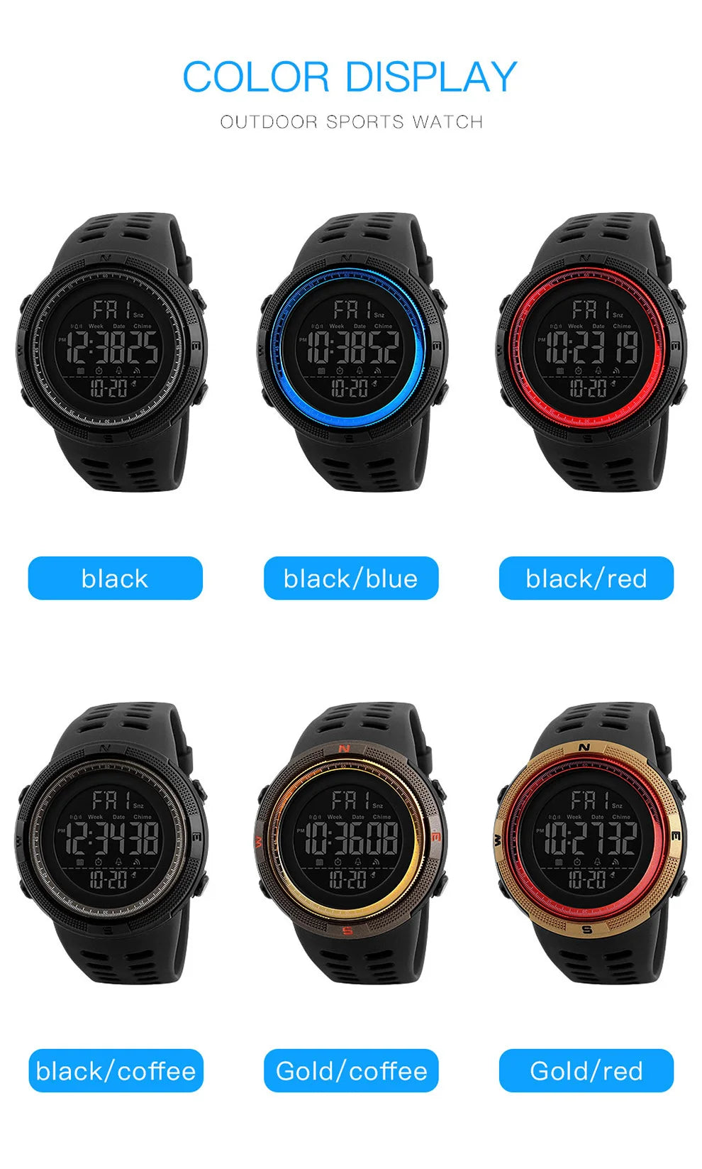 SKMEI  Fashion  Men Multifunction WatchesOutdoor Sport Watch  Alarm Clock Chrono 5Bar Waterproof Digital Watch reloj hombre 1251