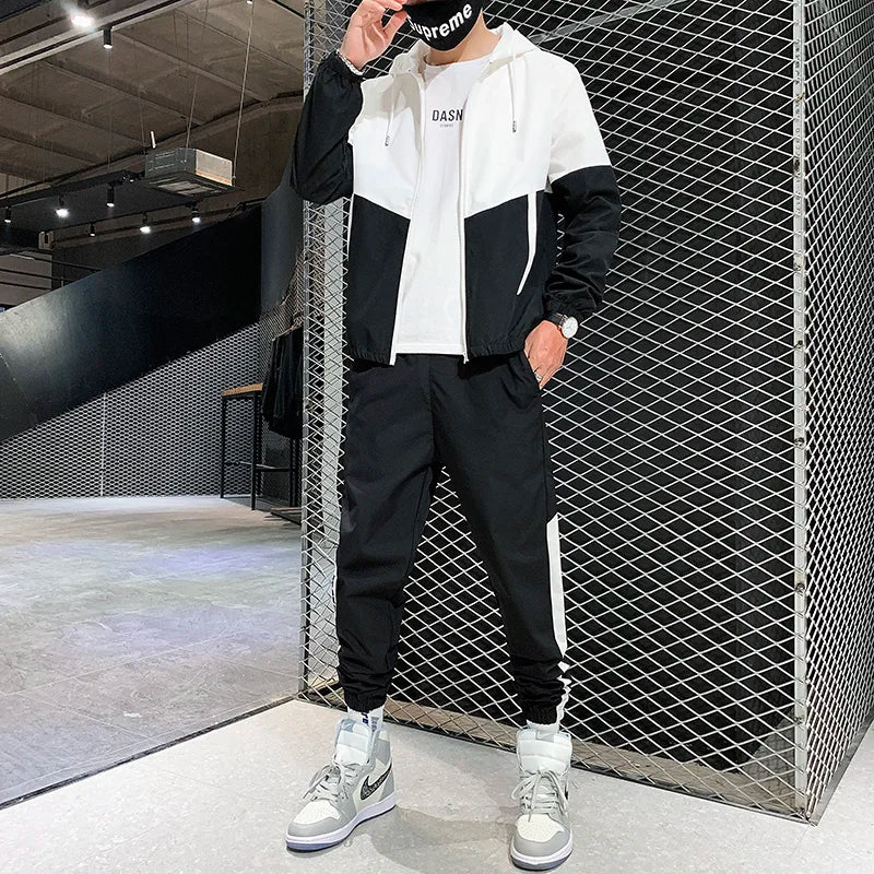 2026 Men Tracksuit Casual Joggers Hooded Sportswear Jackets And Pants 2 Piece Sets Hip Hop Running Sports Suit