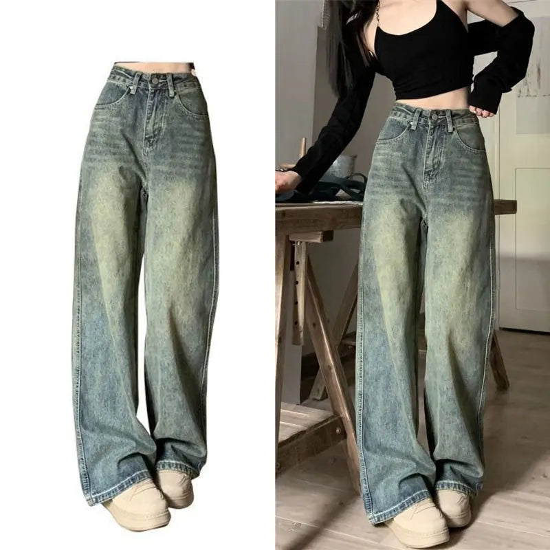 Vintage High-waisted Slimming Jeans American Style Casual Bell Bottoms Versatile Straight-leg Long Pants For Women