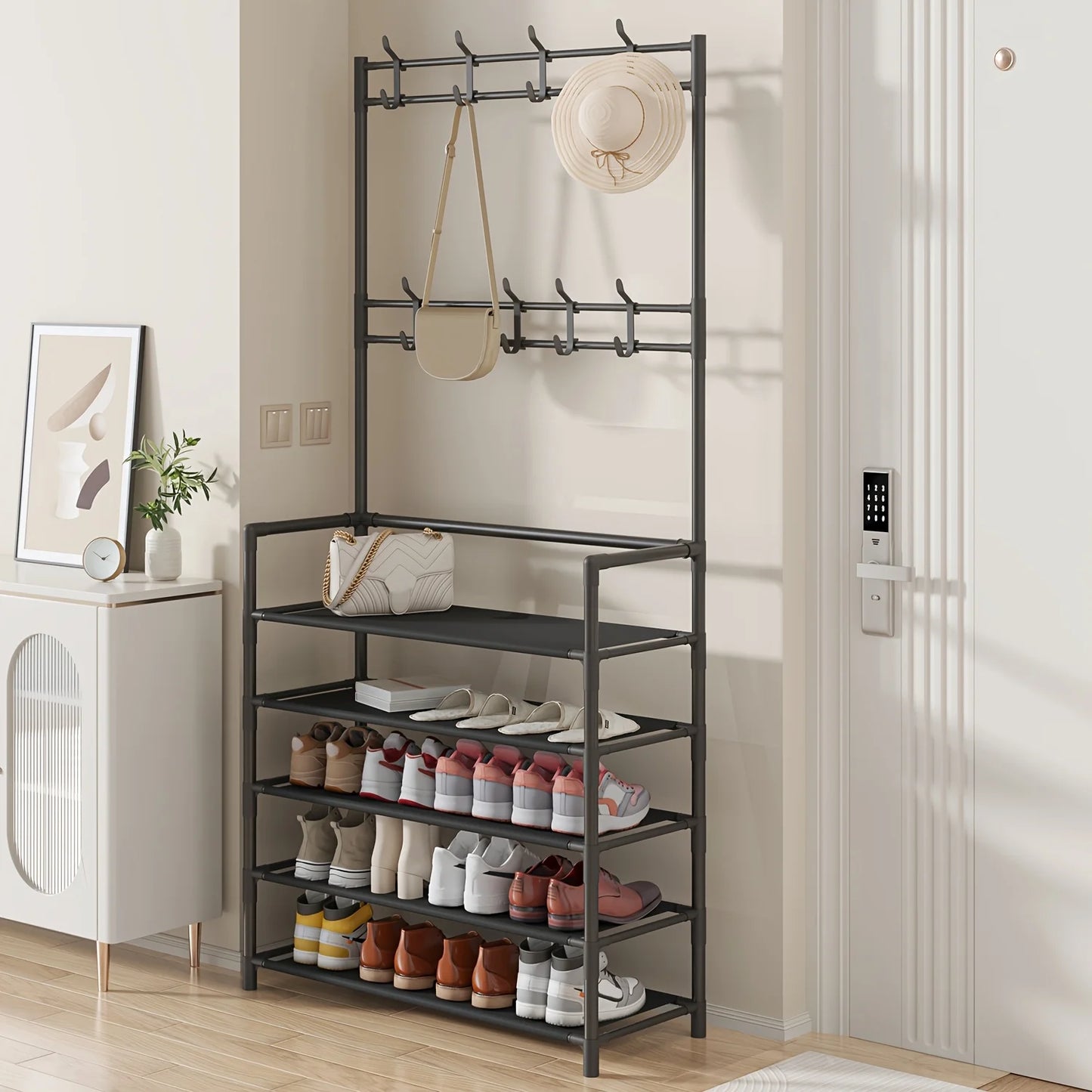 5-Level Metal Shoe Rack Tool-Free Setup Straightforward Design Multi-Purpose Shoes Boots And Sundries in Living Room Hallway