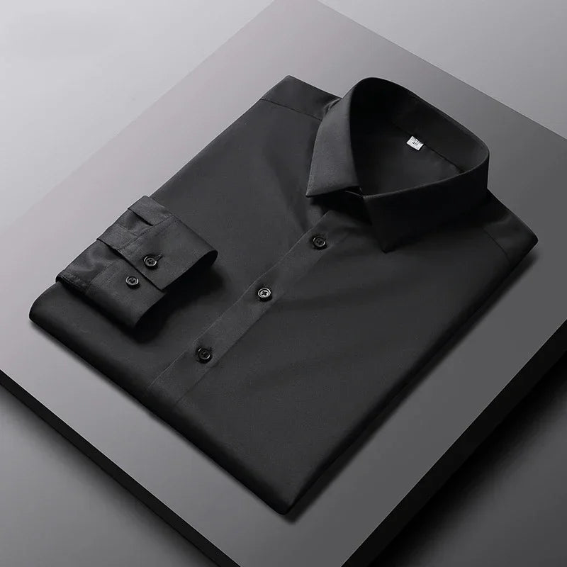 New Men's Business Casual Long Sleeved Solid Color Shirt Wrinkle Resistant Wrinkle Free Comfortable All Season Versatile Top