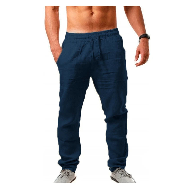 Men's Casual Trousers Home Pants 2025 New Man Cotton Linen Large Size white Straight trousers Solid Beach black Fitness Pants