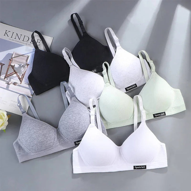 Women Cotton Underwear AB Cup Bra Wireless Gathered Comfort V Brassiere Push Up Lingerie Bralette Girls Seamleass Sports Bras
