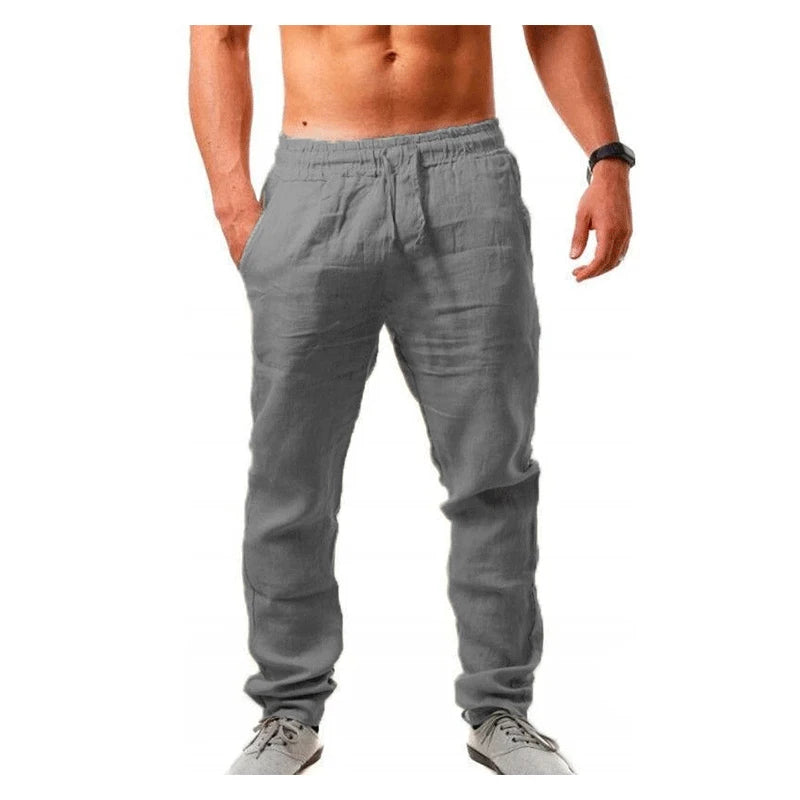 Men's Casual Trousers Home Pants 2025 New Man Cotton Linen Large Size white Straight trousers Solid Beach black Fitness Pants