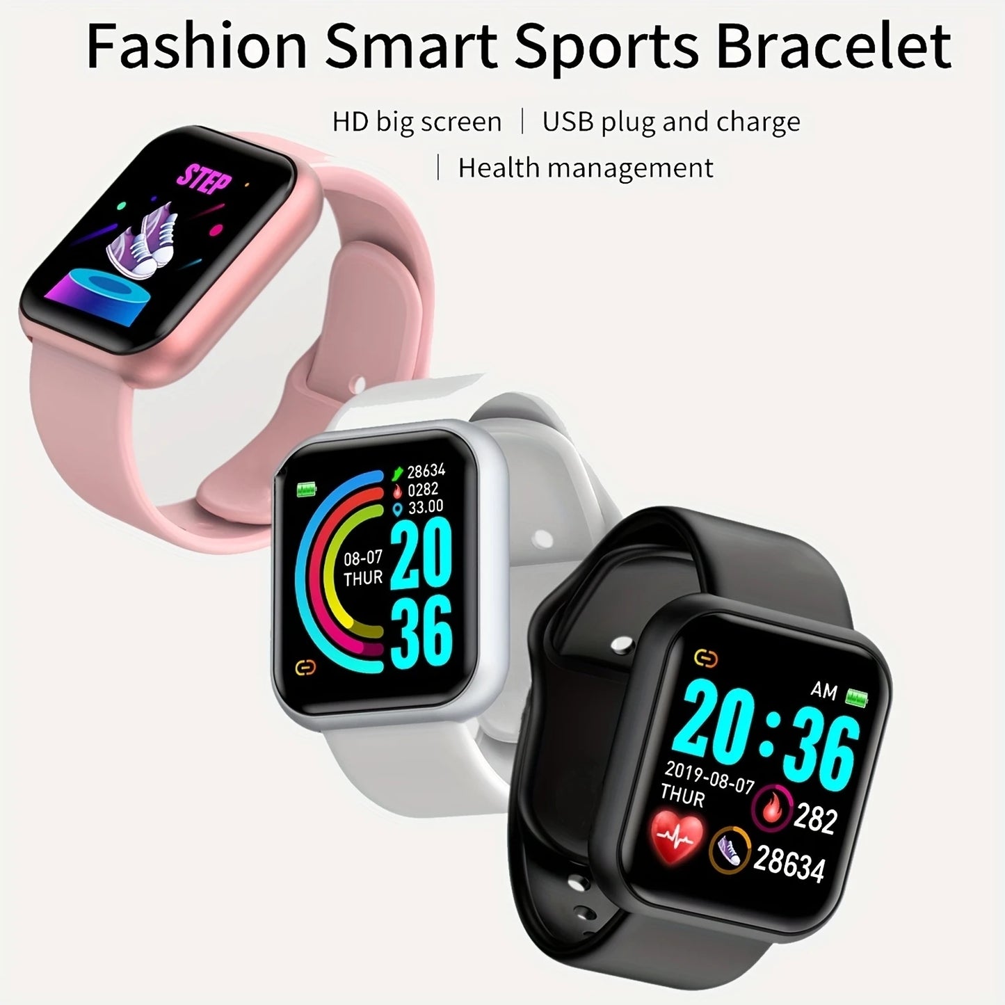 Smart Watches Fashion Sports Bracelet Multi-function USB Plug-in Charging Watches Women Fitness Men Smartwatch For Android Phone