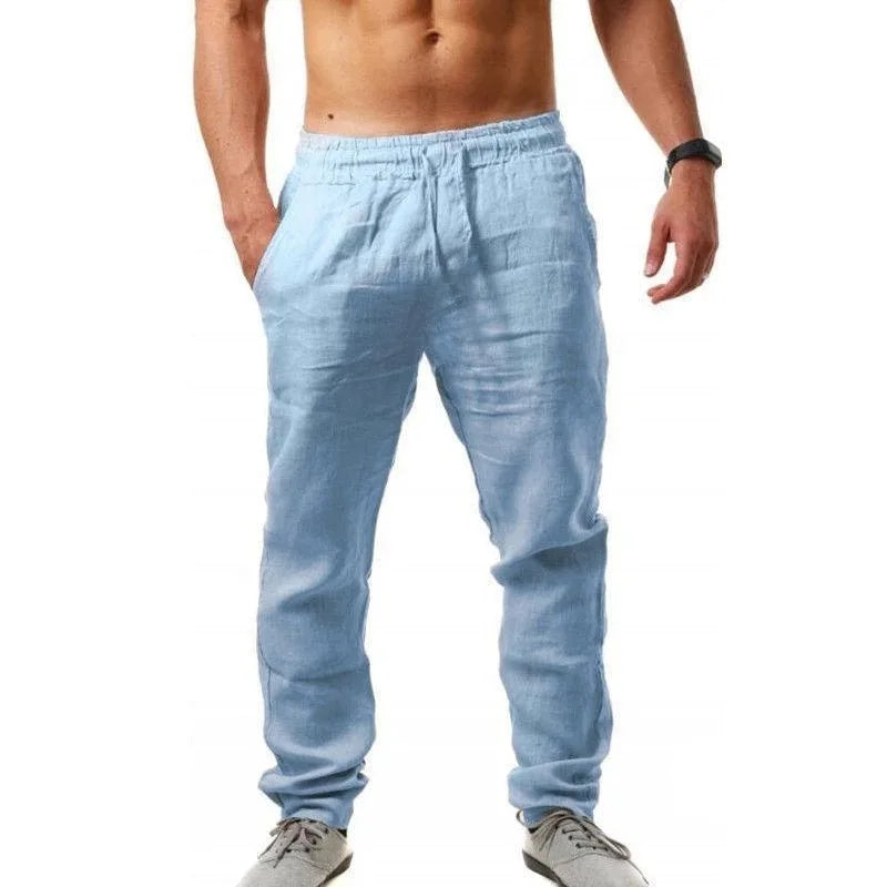 Men's Casual Trousers Home Pants 2025 New Man Cotton Linen Large Size white Straight trousers Solid Beach black Fitness Pants