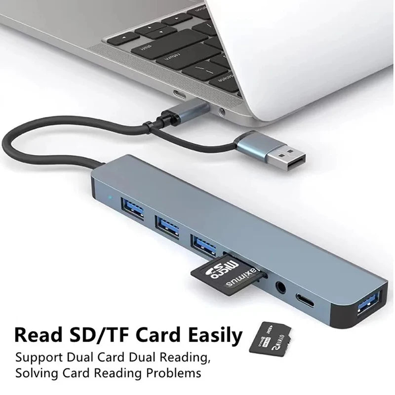 USB C Hub USB Splitter 8 in 1 USB Extender with 4 USB Port 1 USBC Port TF/SD Card Reader Audio Output Compatible for MacBook