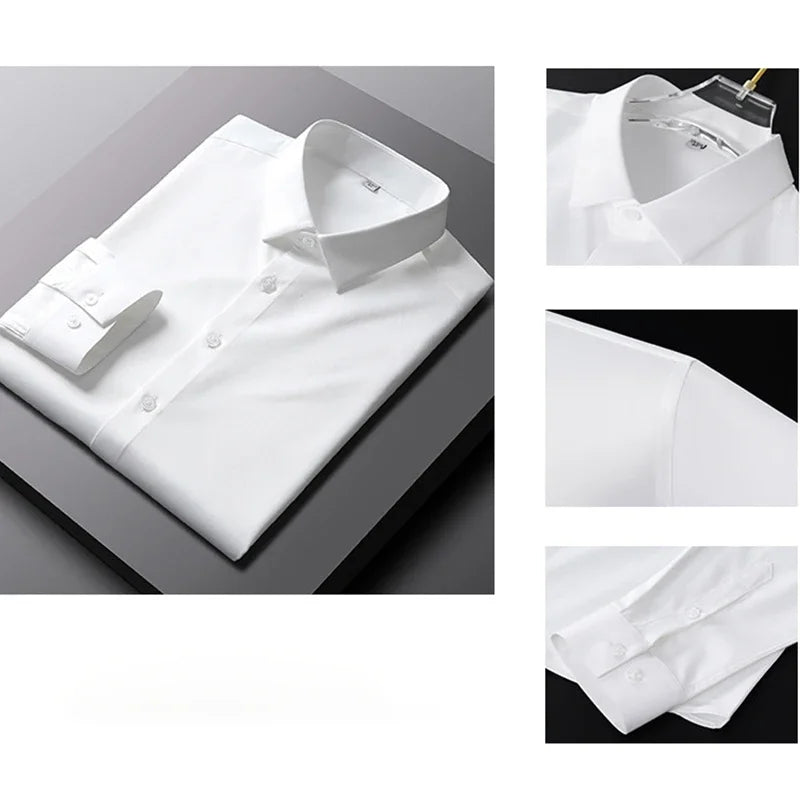 New Men's Business Casual Long Sleeved Solid Color Shirt Wrinkle Resistant Wrinkle Free Comfortable All Season Versatile Top