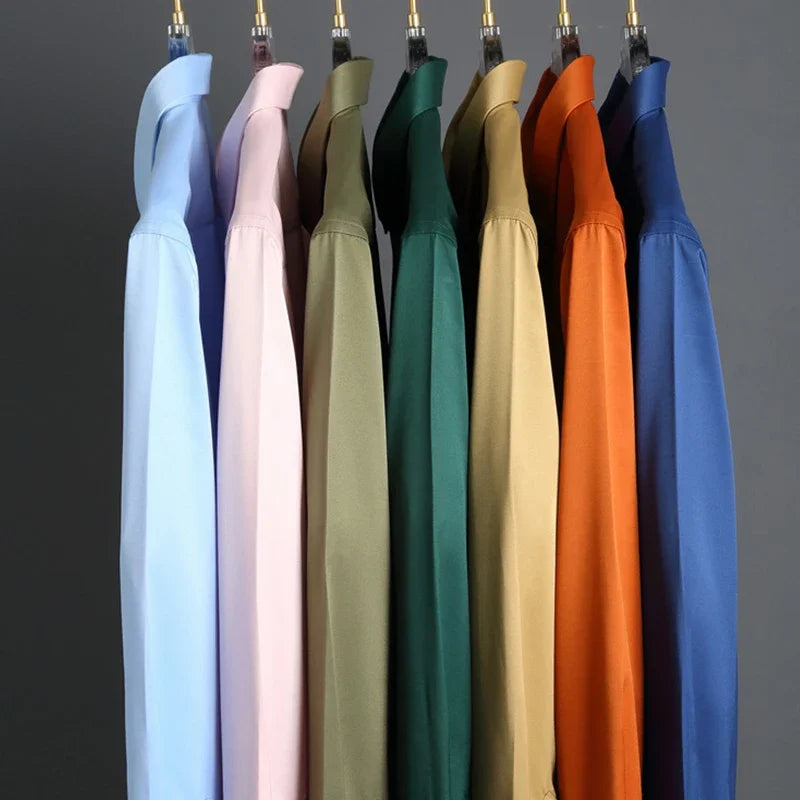 New Men's Business Casual Long Sleeved Solid Color Shirt Wrinkle Resistant Wrinkle Free Comfortable All Season Versatile Top
