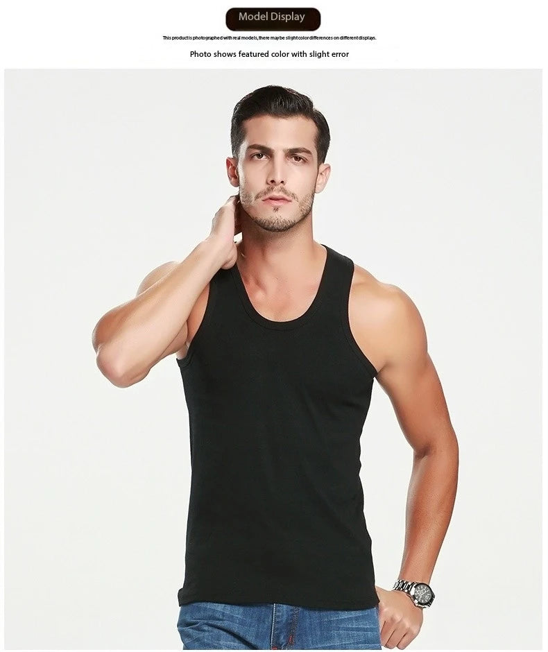 1 Piece Men's Cotton Sports Skinny Vest Teenagers Leisure Joker Sleeveless T Men's Fitness Training Simple Top