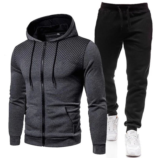 Men tracksuit zipper hood multi-pocket and protective pants casual jogging tracksuit fall/winter 2-piece setLarge size S-3XL