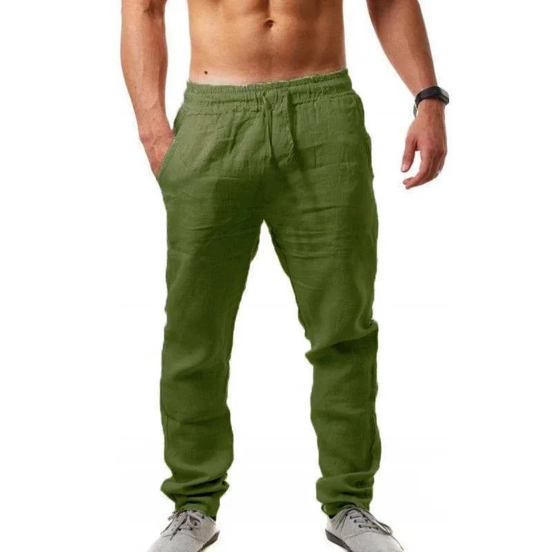 Men's Casual Trousers Home Pants 2025 New Man Cotton Linen Large Size white Straight trousers Solid Beach black Fitness Pants