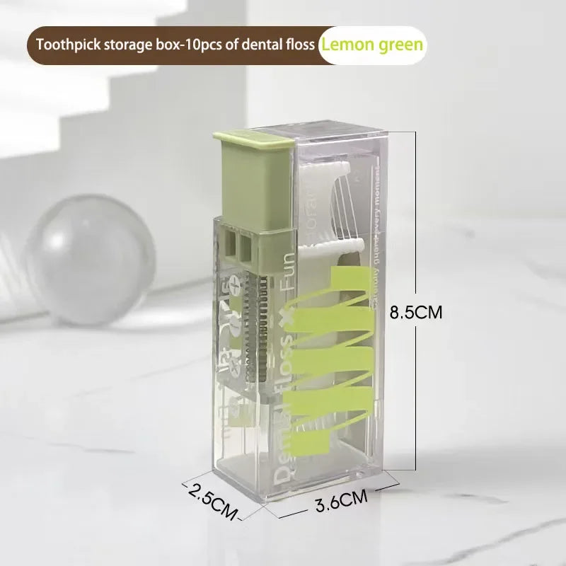 Portable Floss Dispenser Includes 10Pcs Floss Automatic Ejectable Floss Organiser Oral Care Press-on Disposable Flossing Sticks