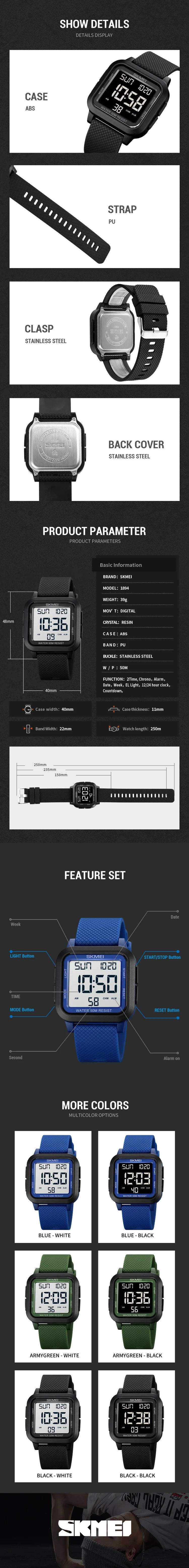SKMEI 1894 Military Waterproof Watch Men Outdoor Electronic Shock Digital Watches Fashion Sport Man Wristwatches Reloj Masculino
