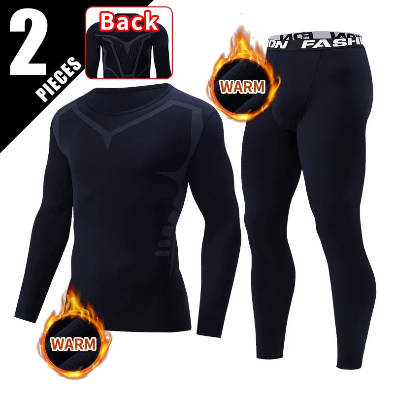 2-piece men's tight warm long-sleeved trousers suit for autumn and winter men's fitness pants shirt running yoga athletes' sport