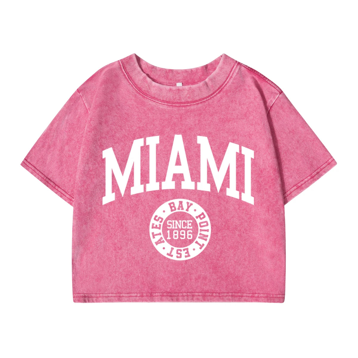 Women'S Cotton Washed T-Shirts Summer Distressed Regular Fit Crop Tops Miami, Usa Printing Short Sleeve Casual Female Clothes