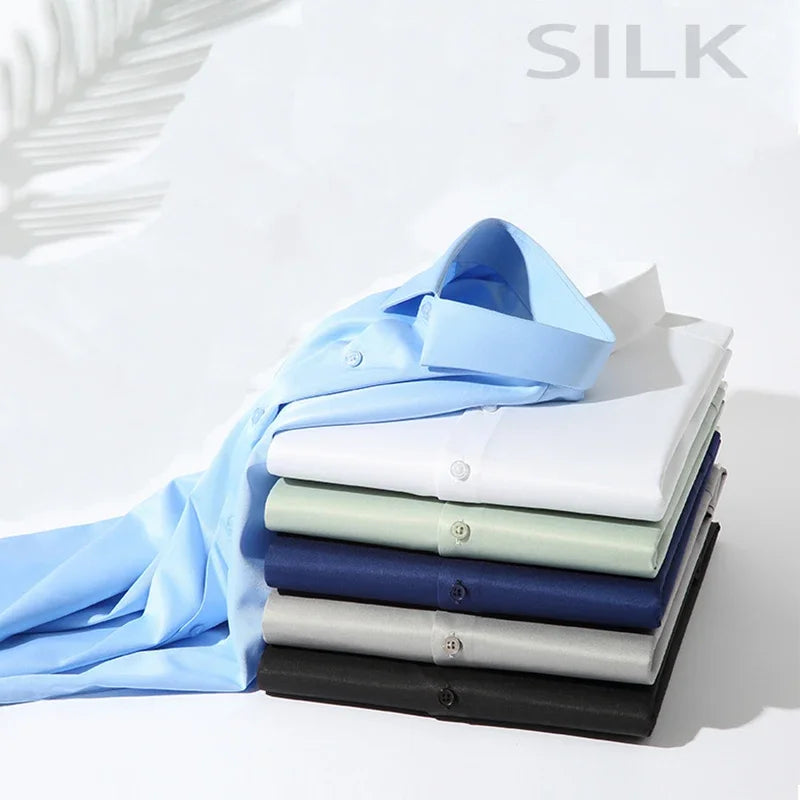 New Men's Business Casual Long Sleeved Solid Color Shirt Wrinkle Resistant Wrinkle Free Comfortable All Season Versatile Top