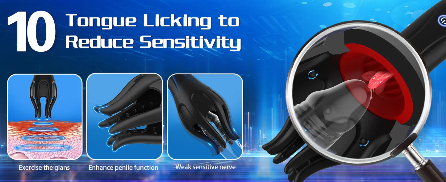 3 IN 1 Male Masturbator for Men Glans Vibrating Tongue Licking Delays Ejaculation Endurance Training Male Adult Sex Toys