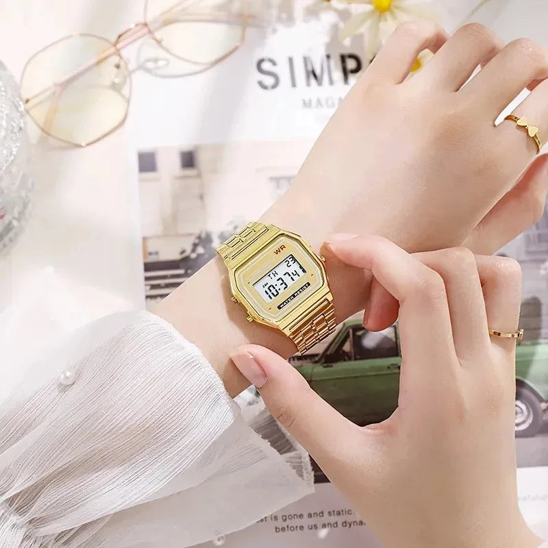 Retro Luxury Digital Display Gold Rose Watch for Men And Women Electronic Clock Elegant Timepiece