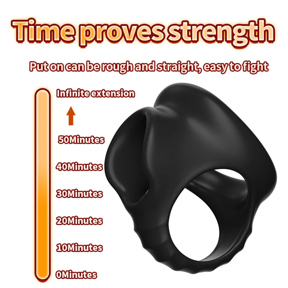 Reusable Silicone Penis Ring Delay Ejaculation Ball Scrotum Stretcher Triple Cockring Testicle Semen Lock BDSM Sex Toy for Men