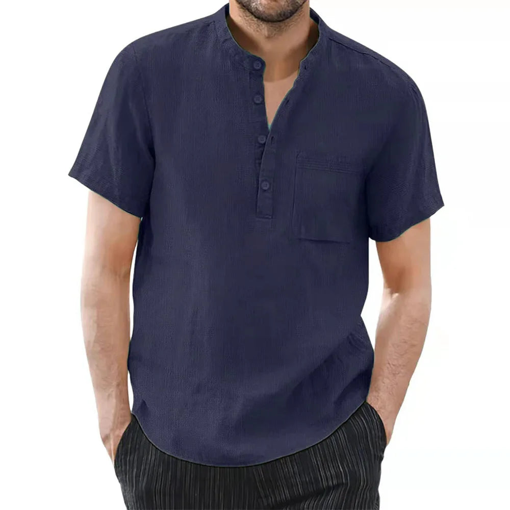 Men's Short Sleeve T-shirt Cotton and Linen Casual Men T-shirt Solid Color Summer Shirt Male Cozy Breathable US Size