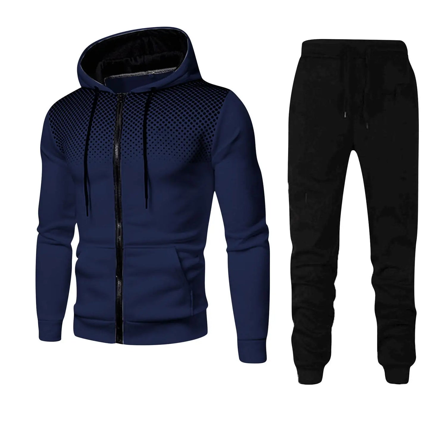 Men tracksuit zipper hood multi-pocket and protective pants casual jogging tracksuit fall/winter 2-piece setLarge size S-3XL