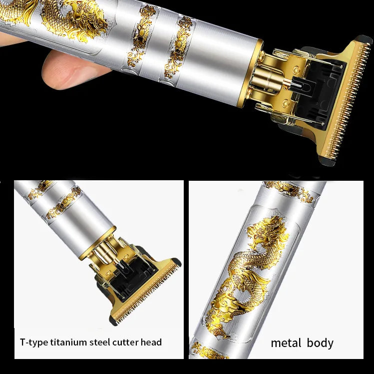 T9 HairClipper Beard Shaving Body Hair Trimmer Clippers Electric Machine Men Haircut Machine 0mm Barber ShaverDragon Carved