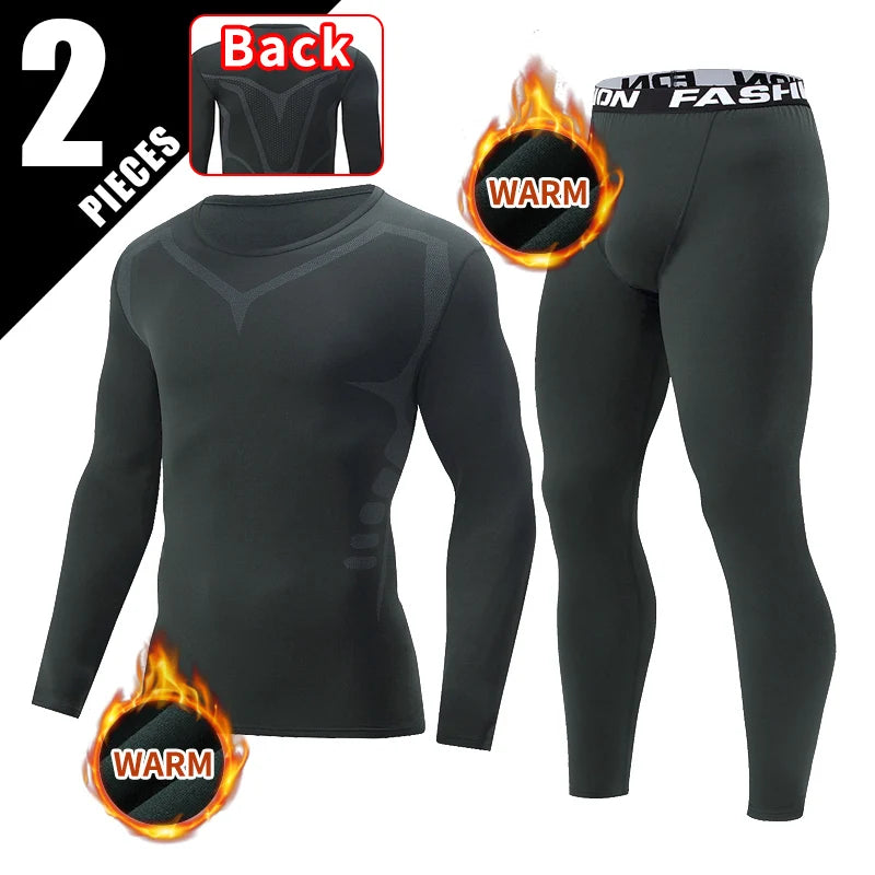 2-piece men's tight warm long-sleeved trousers suit for autumn and winter men's fitness pants shirt running yoga athletes' sport