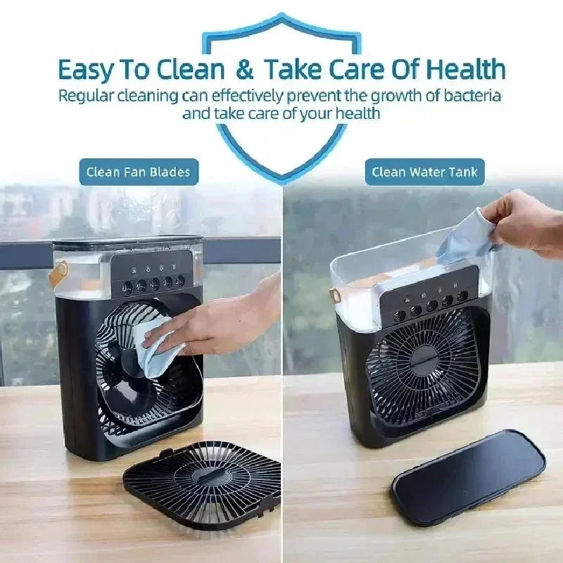 New 3 In 1 Portable Fan AIr Conditioner Household Mini Air Cooler LED Night Light Humidifier Air Adjustment Fan Office Home Fan