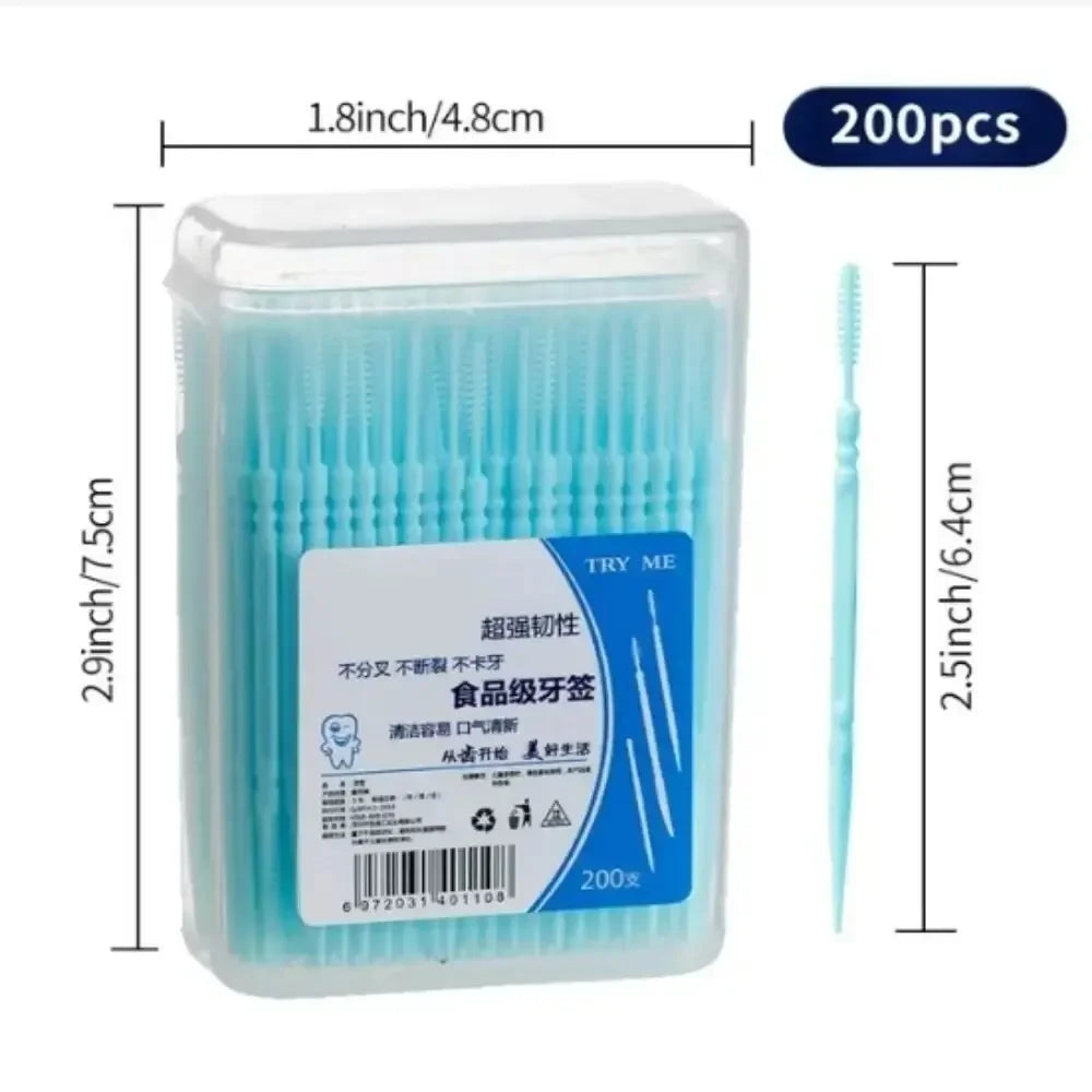 200pcs Boxed Toothpick Brush Portable Portable Plastic Toothpick Disposable Household Gap Brush Pick Toothpick Line