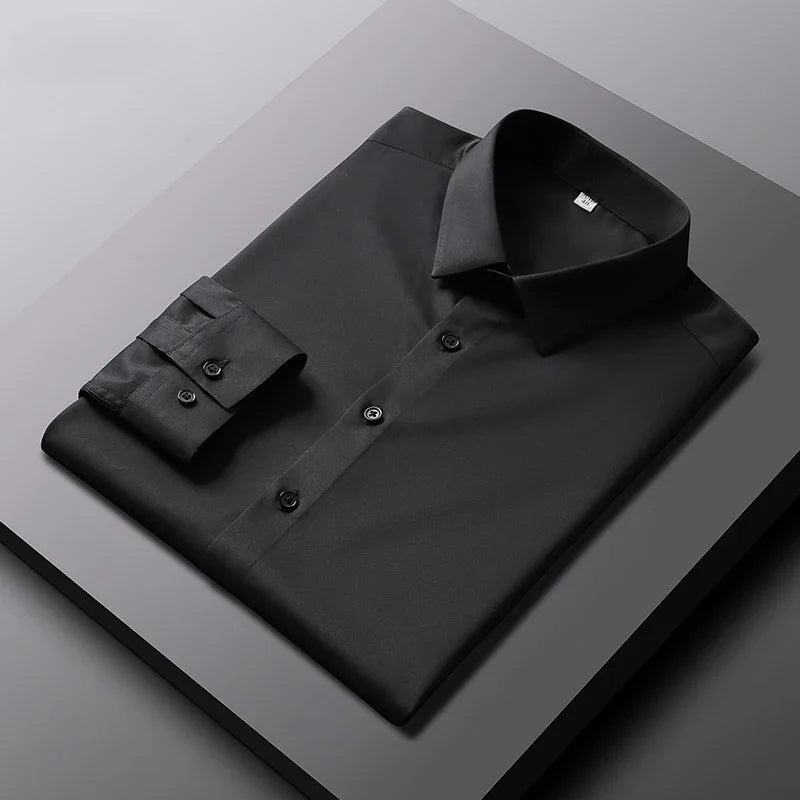 New Men's Business Casual Long Sleeved Solid Color Shirt Wrinkle Resistant Wrinkle Free Comfortable All Season Versatile Top