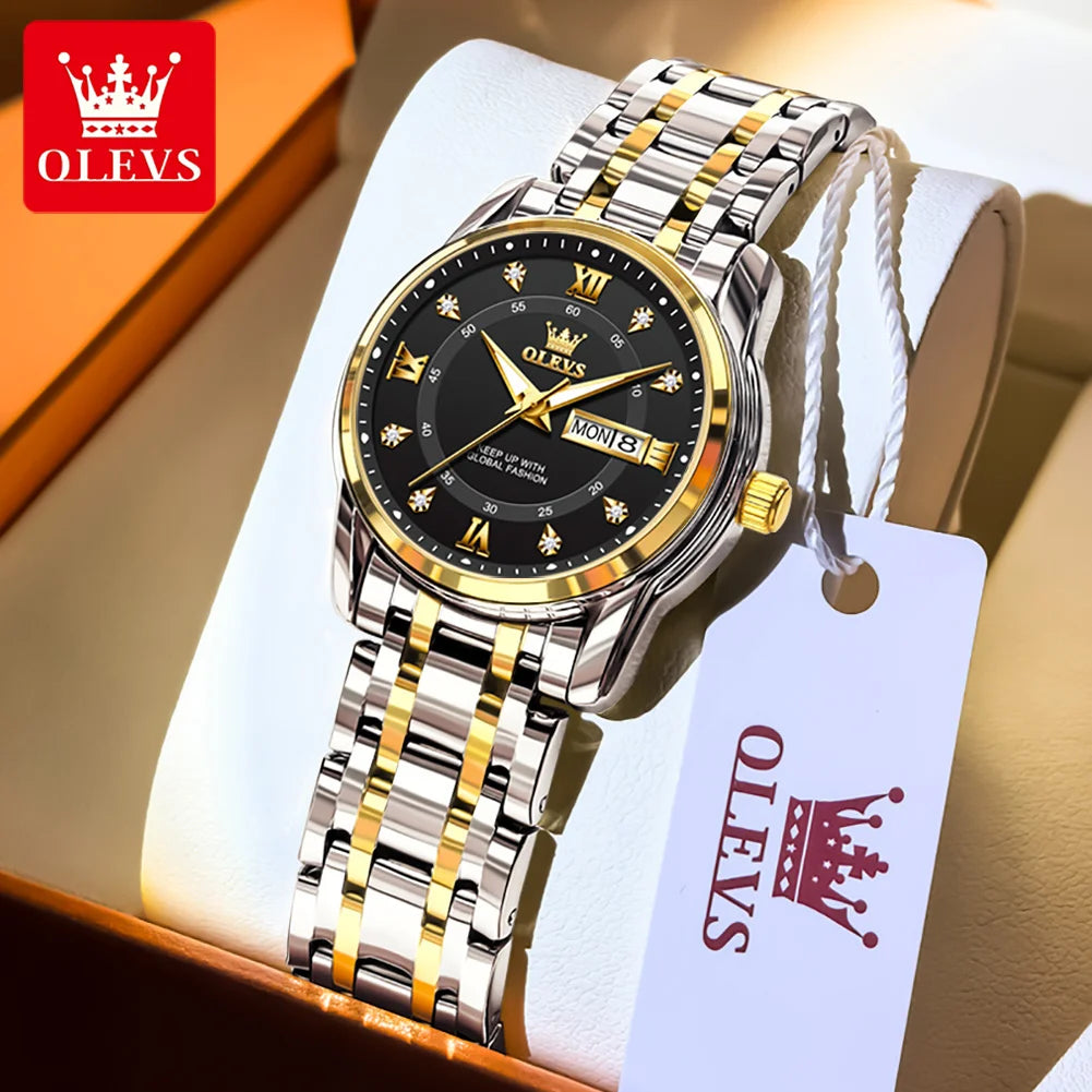 OLEVS 5513 Mens Watch Original Fashion Brand Quartz Waterproof Luminous Watch For Man Stainless Steel Dual Calendar Watch Box