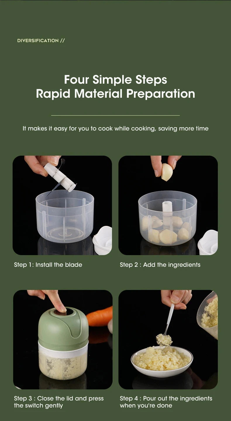 USB Portable Meat Grinder Vegetable Chopper for Kitchen Gadgets 250ml Garlic Masher Crusher Electric Kitchen Food Chopper