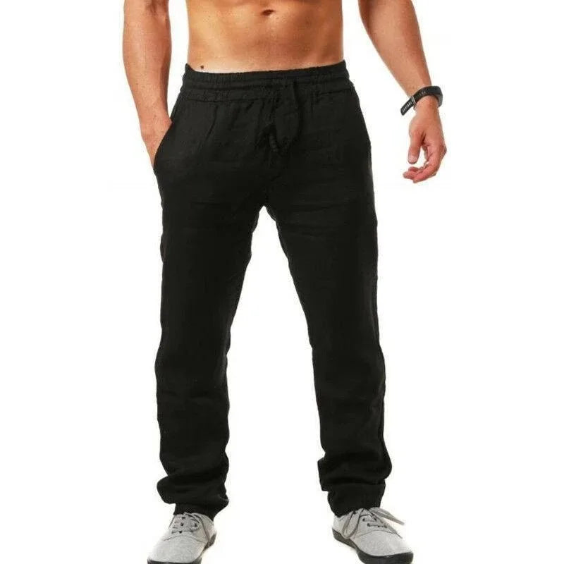 Men's Casual Trousers Home Pants 2025 New Man Cotton Linen Large Size white Straight trousers Solid Beach black Fitness Pants