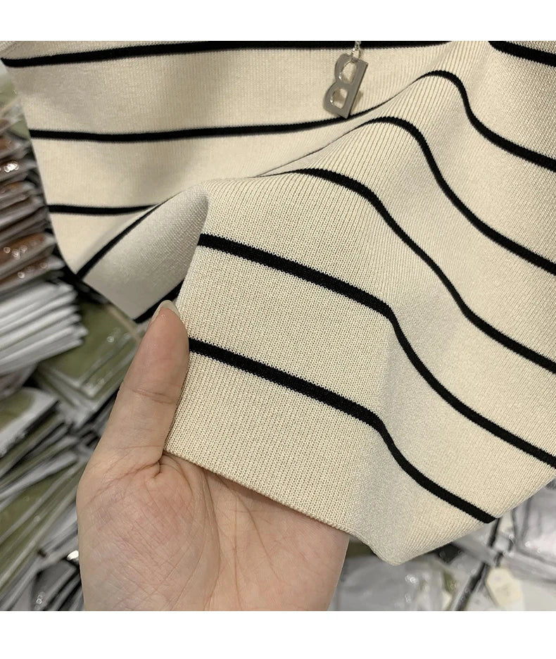 AOSSVIAO 2026 New Waistcoat Women Wear Striped Wide Edge Temperament Summer Top Short Knit Sleeveless Bottom Shirt