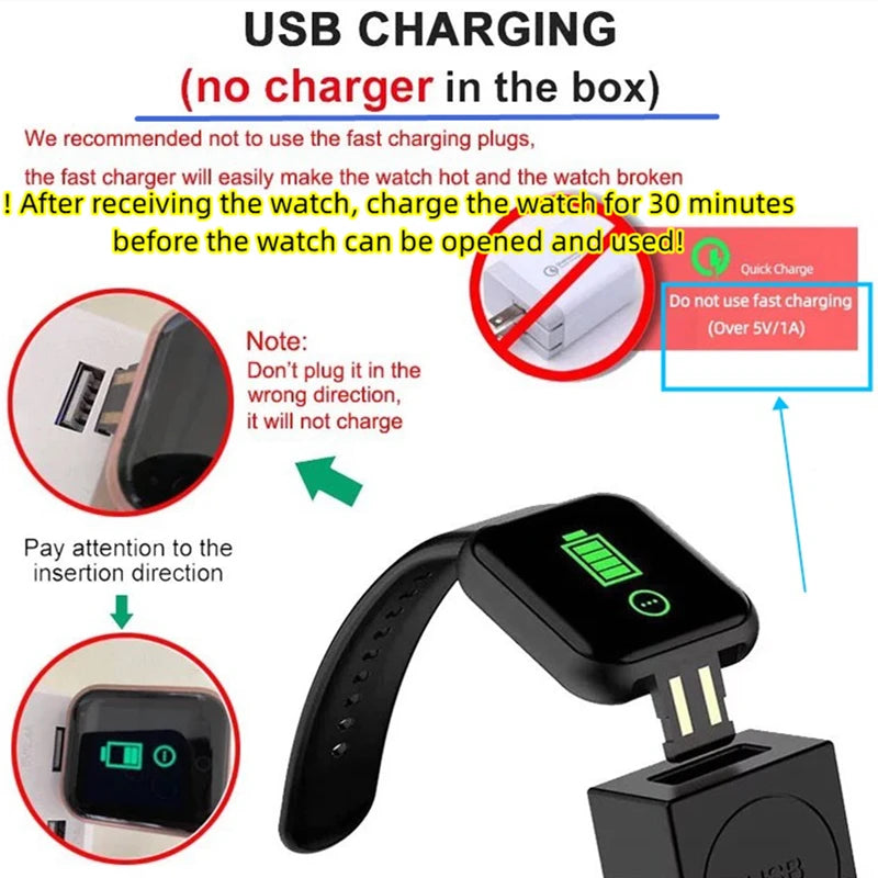 Smart Watches Fashion Sports Bracelet Multi-function USB Plug-in Charging Watches Women Fitness Men Smartwatch For Android Phone