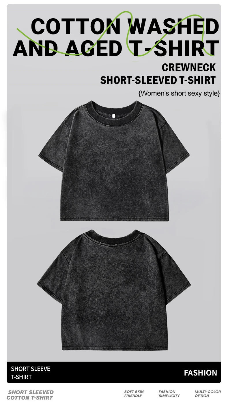 Women'S Cotton Washed T-Shirts Summer Distressed Regular Fit Crop Tops Miami, Usa Printing Short Sleeve Casual Female Clothes