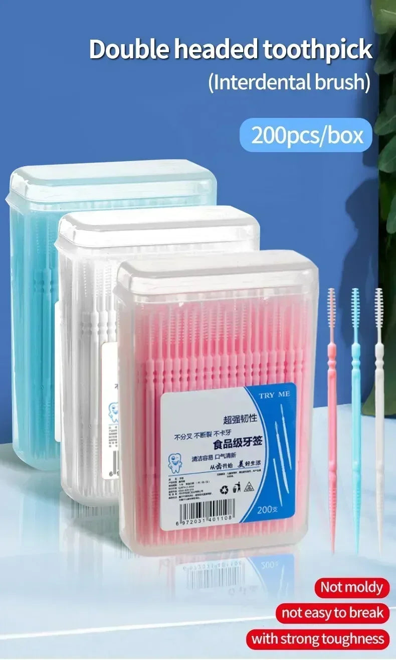 Portable Ultra Fine Toothpick Disposable Family Box Packed Pick Double Head High End Personality Creative Fruit Stick 200 Pieces