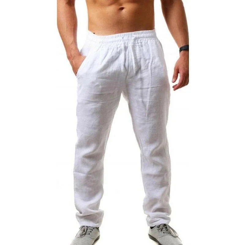 Men's Casual Trousers Home Pants 2025 New Man Cotton Linen Large Size white Straight trousers Solid Beach black Fitness Pants