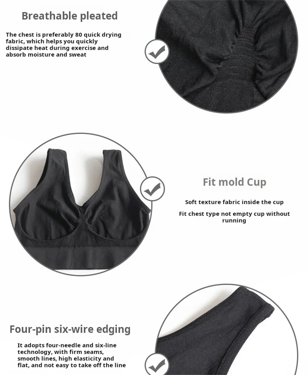 Women Seamless Bras Camisole Underwear Crop Top XXL 3XL Black Pure Color Sports Gym Running Fitness Yoga