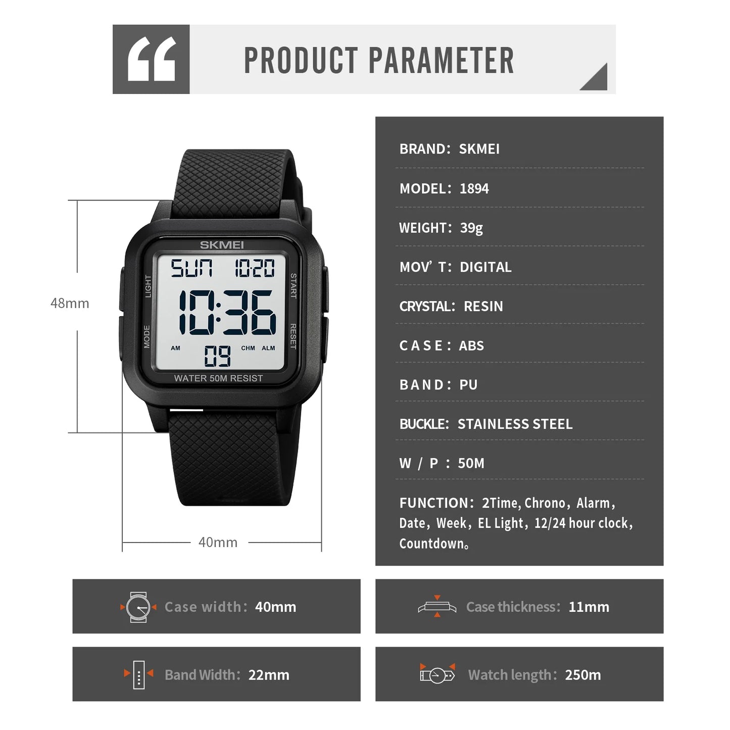 SKMEI 1894 Military Waterproof Watch Men Outdoor Electronic Shock Digital Watches Fashion Sport Man Wristwatches Reloj Masculino