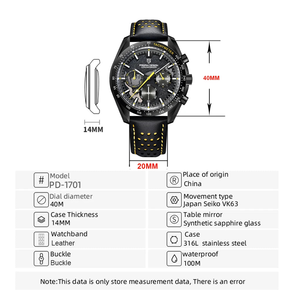 2025 New PAGANI DESIGN Moon Mens Quartz Watches Men Luxury Watch For Man Chronograph AR Sapphire Mirror Sports Waterproof Gift